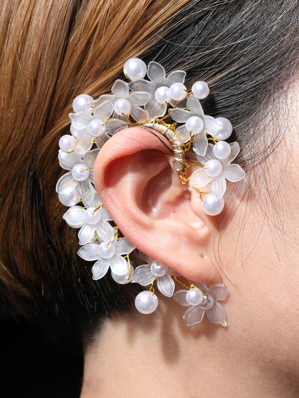 1pc Faux Pearl & Flower Decor Ear Wrap - LuckyFash™