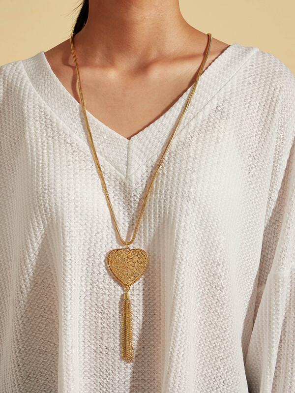 1pc Heart & Tassel Charm Necklace - LuckyFash™