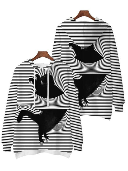 Autumn And Winter New Striped Cat Hooded Sweater - LuckyFash™