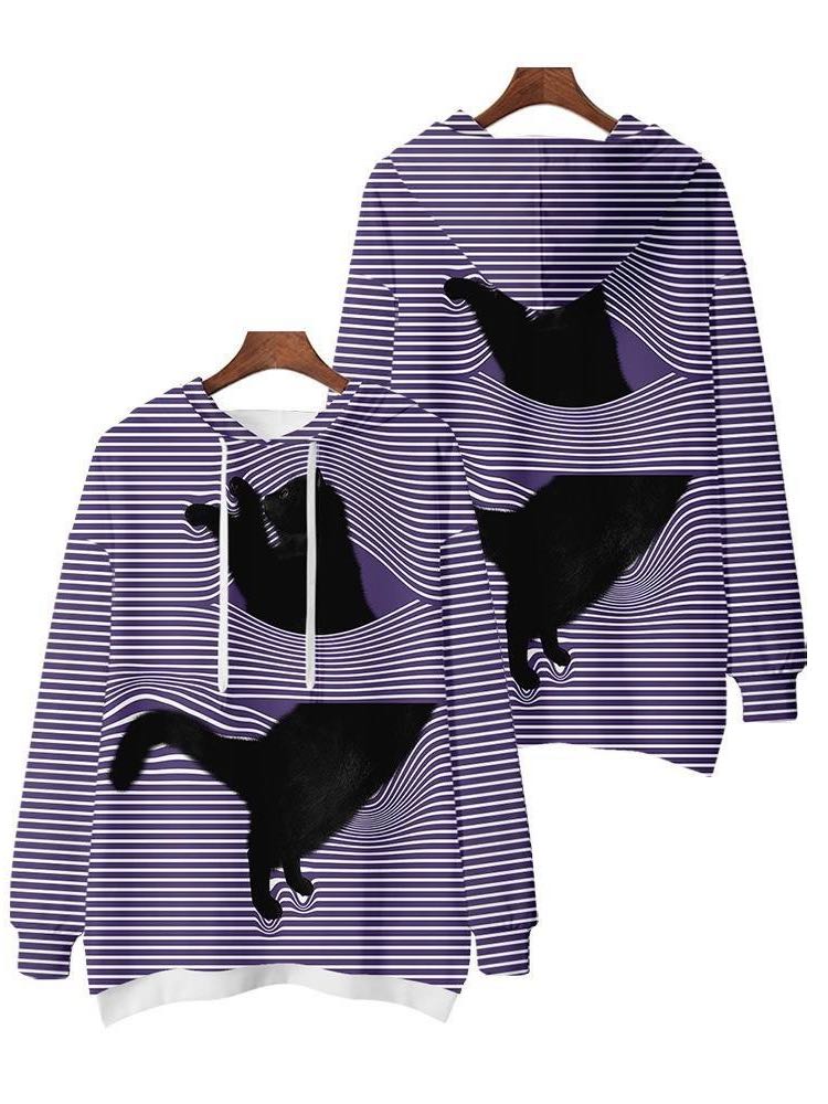 Autumn And Winter New Striped Cat Hooded Sweater - LuckyFash™