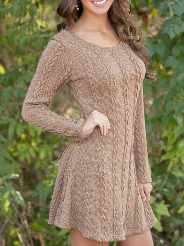 Women's Dresses Round Neck Long Sleeve Sweater Mini Dress - LuckyFash™