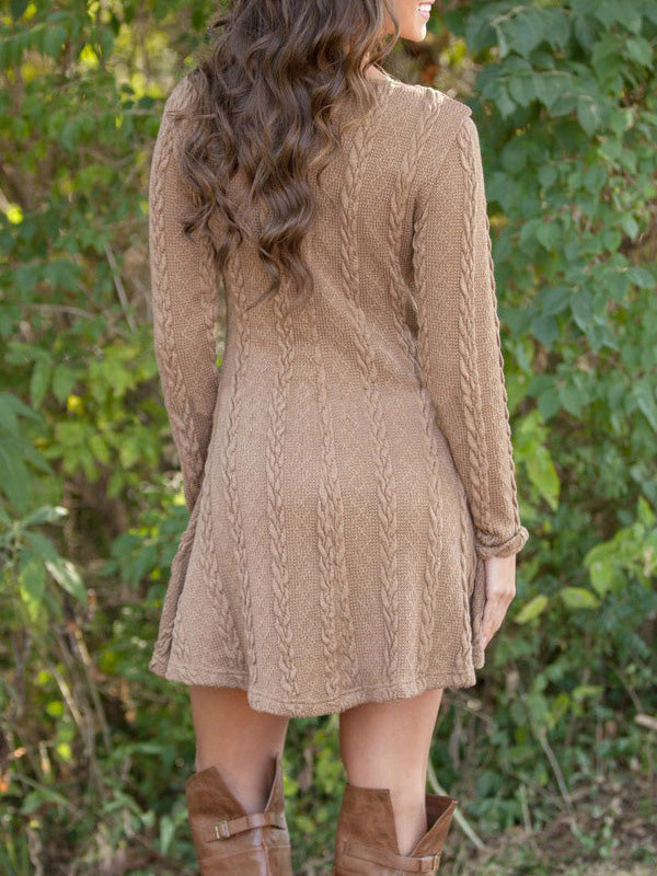 Women's Dresses Round Neck Long Sleeve Sweater Mini Dress - LuckyFash™