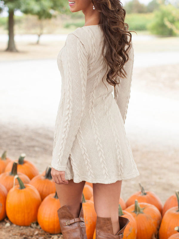 Women's Dresses Round Neck Long Sleeve Sweater Mini Dress - LuckyFash™
