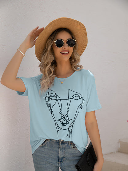 T-Shirts Loose Printed Dolman Sleeve T-Shirt - LuckyFash™