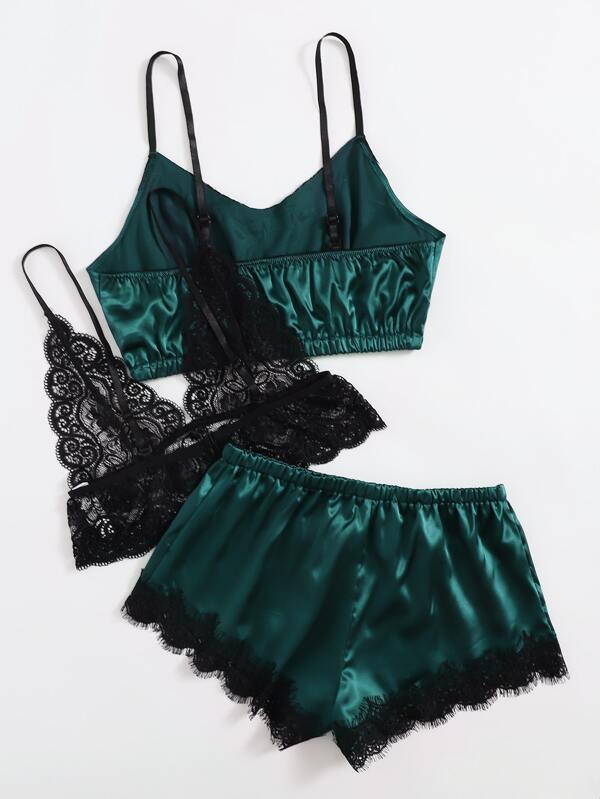 3pack Contrast Lace Satin Lingerie Sets - LuckyFash™