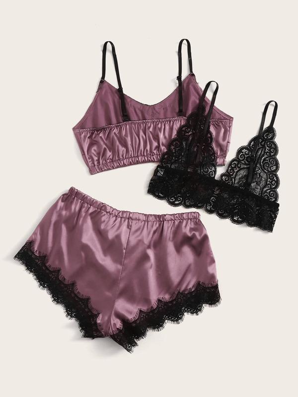 3pack Contrast Lace Satin Lingerie Set - LuckyFash™