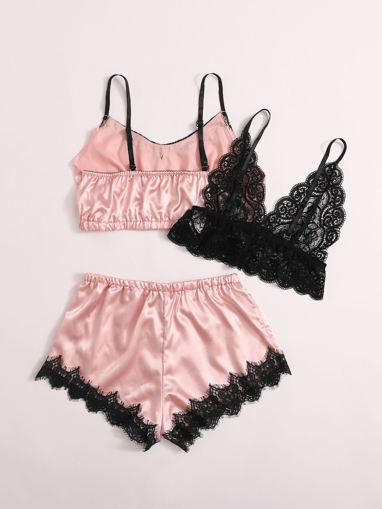 3pack Contrast Lace Satin Lingerie Sets - LuckyFash™