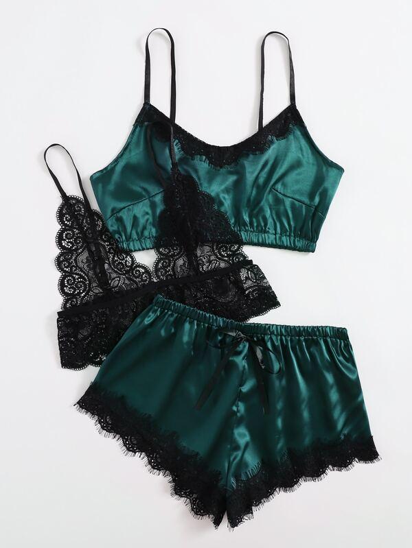 3pack Contrast Lace Satin Lingerie Sets - LuckyFash™