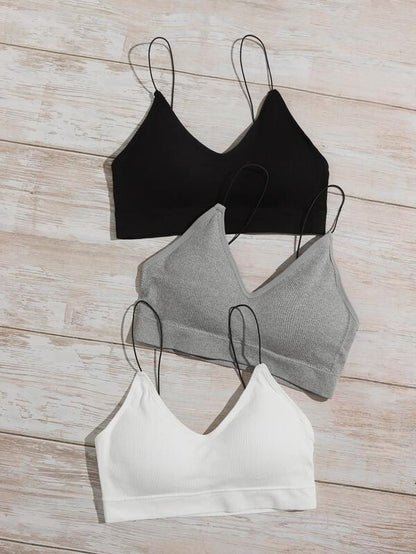 3pack Rib Spaghetti Strap Bra Set - LuckyFash™