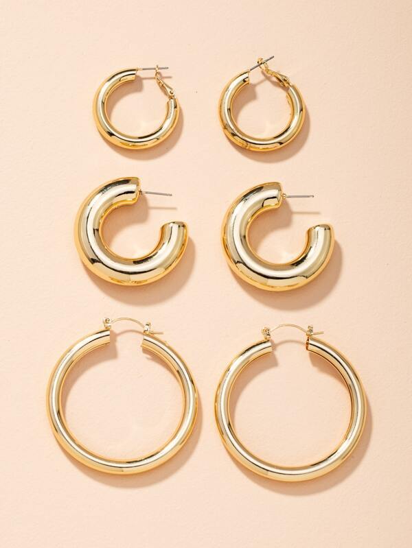 3pairs Chunky Hoop Earrings - LuckyFash™