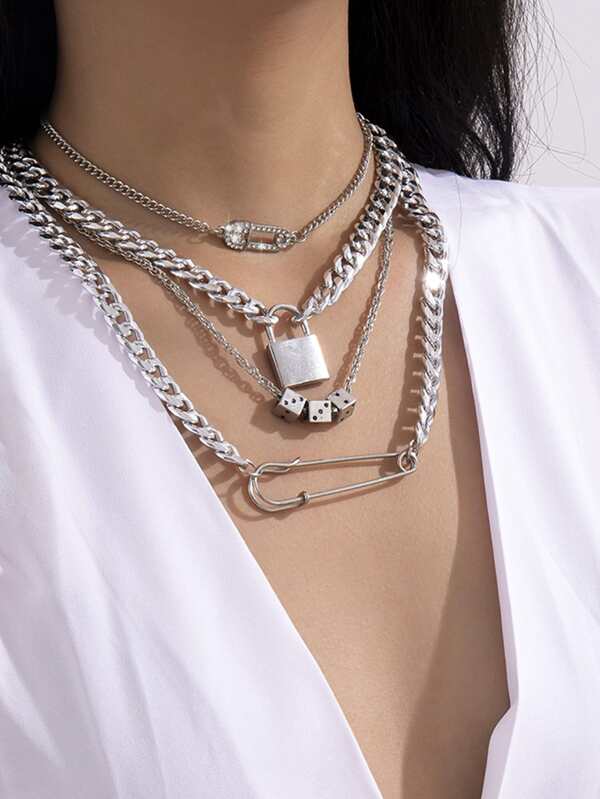 4pcs Lock & Safety Pin Pendant Necklace - LuckyFash™