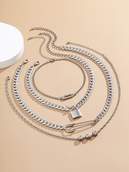 4pcs Lock & Safety Pin Pendant Necklace - LuckyFash™