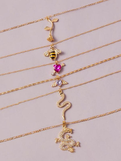 6pcs Rose & Bee Charm Necklace - LuckyFash™