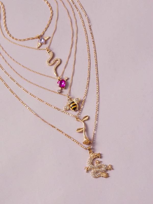 6pcs Rose & Bee Charm Necklace - LuckyFash™