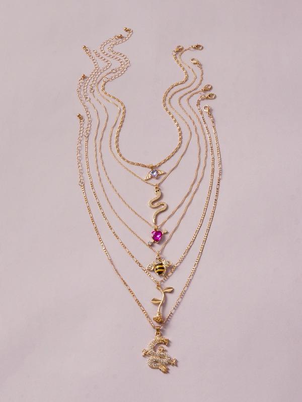 6pcs Rose & Bee Charm Necklace - LuckyFash™