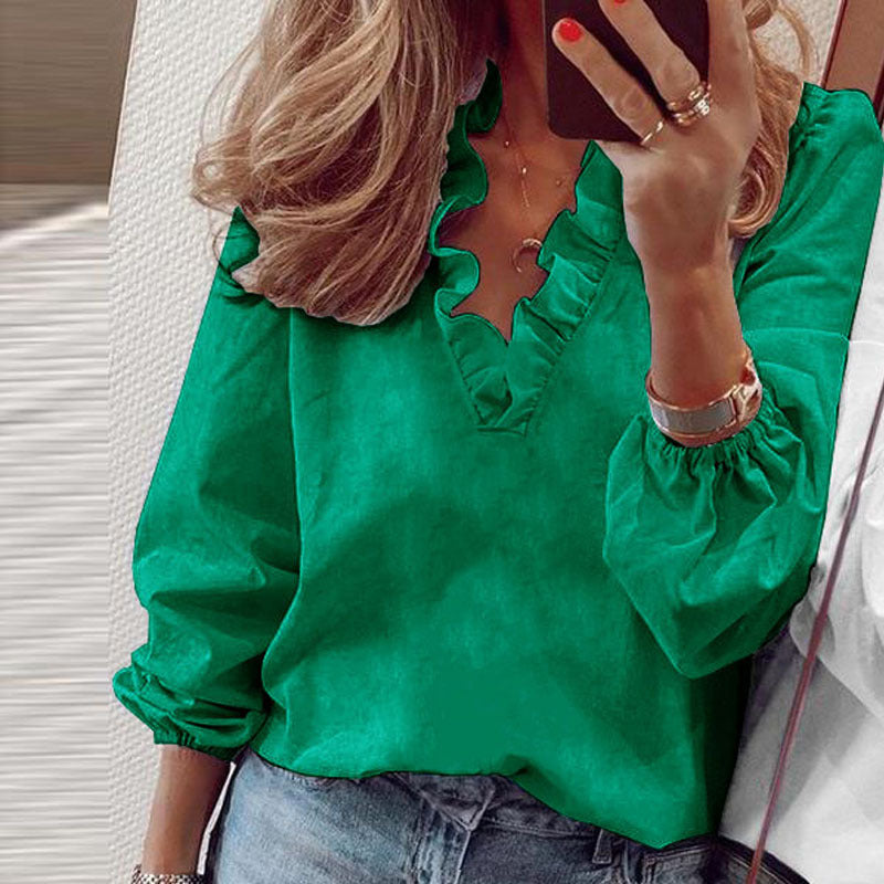 Women's Blouses Solid Ruffled Long Sleeve Blouse - LuckyFash™