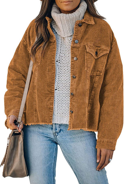 Jackets Corduroy Button Loose Long Sleeve Jacket - LuckyFash™