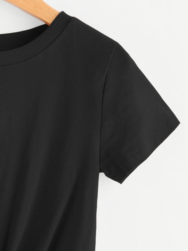 Solid Twist Hem Cropped Tee - LuckyFash™