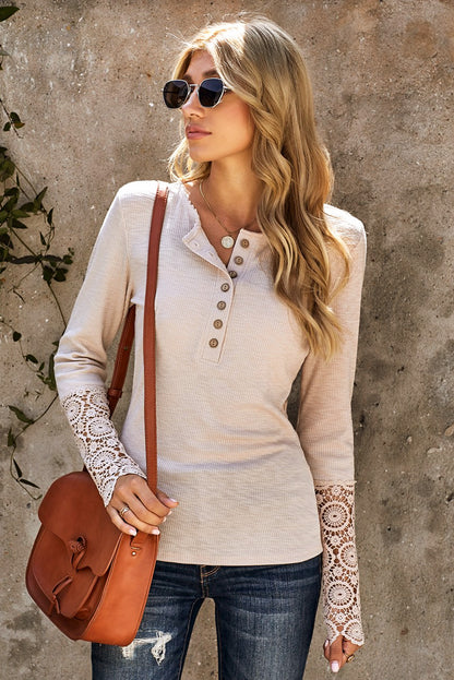 Chic Crochet Lace Trim Button-Up Blouse