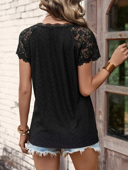 T-Shirts V-Neck Stitching Lace Loose Short-Sleeved T-Shirt - LuckyFash™