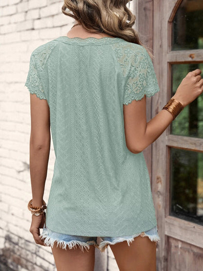 T-Shirts V-Neck Stitching Lace Loose Short-Sleeved T-Shirt - LuckyFash™