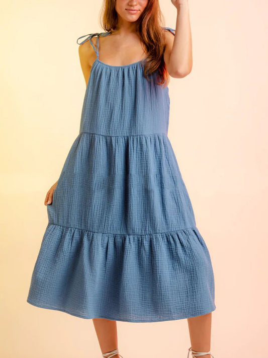 Women’s Dresses Candy Solid Color Stitching Sling Midi Dress - LuckyFash™