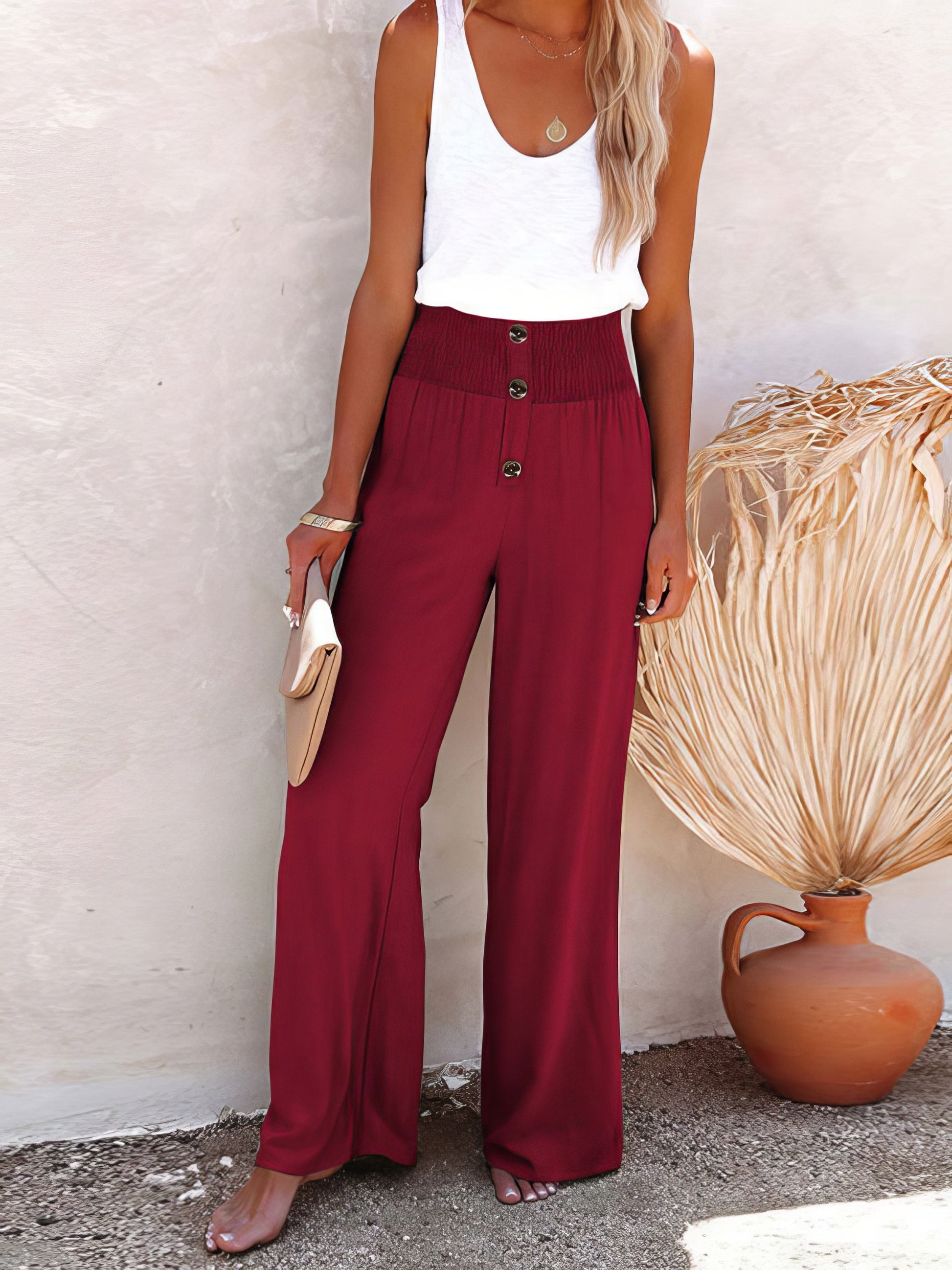 Pants Elastic Loose Wide Leg Button Pants - LuckyFash™