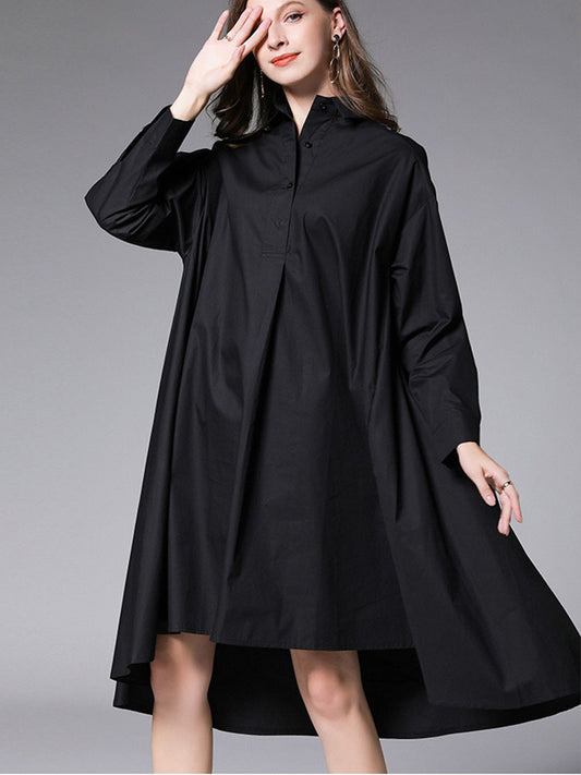 Women’s Dresses Plus Size Loose Lapel Collar Long Sleeve Mini Dress - LuckyFash™