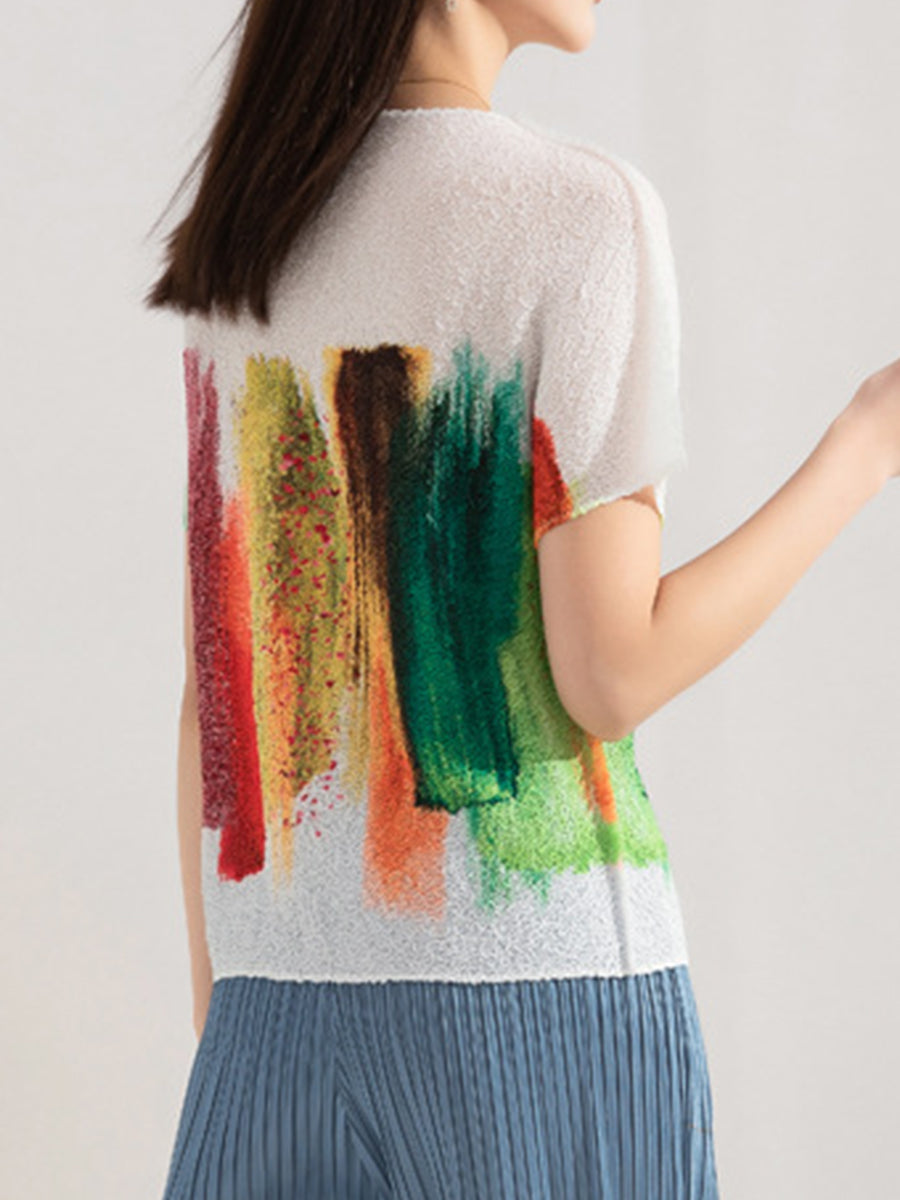 T-Shirts Embroidered Stretch Print Loose T-Shirt - LuckyFash™