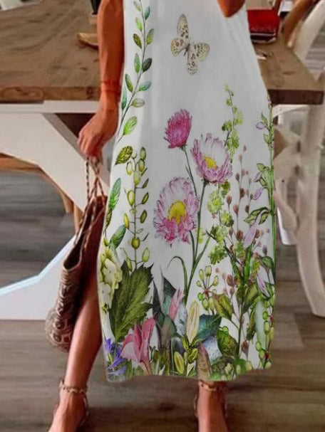 Casual Short Sleeve Flower Slit Dress - LuckyFash™
