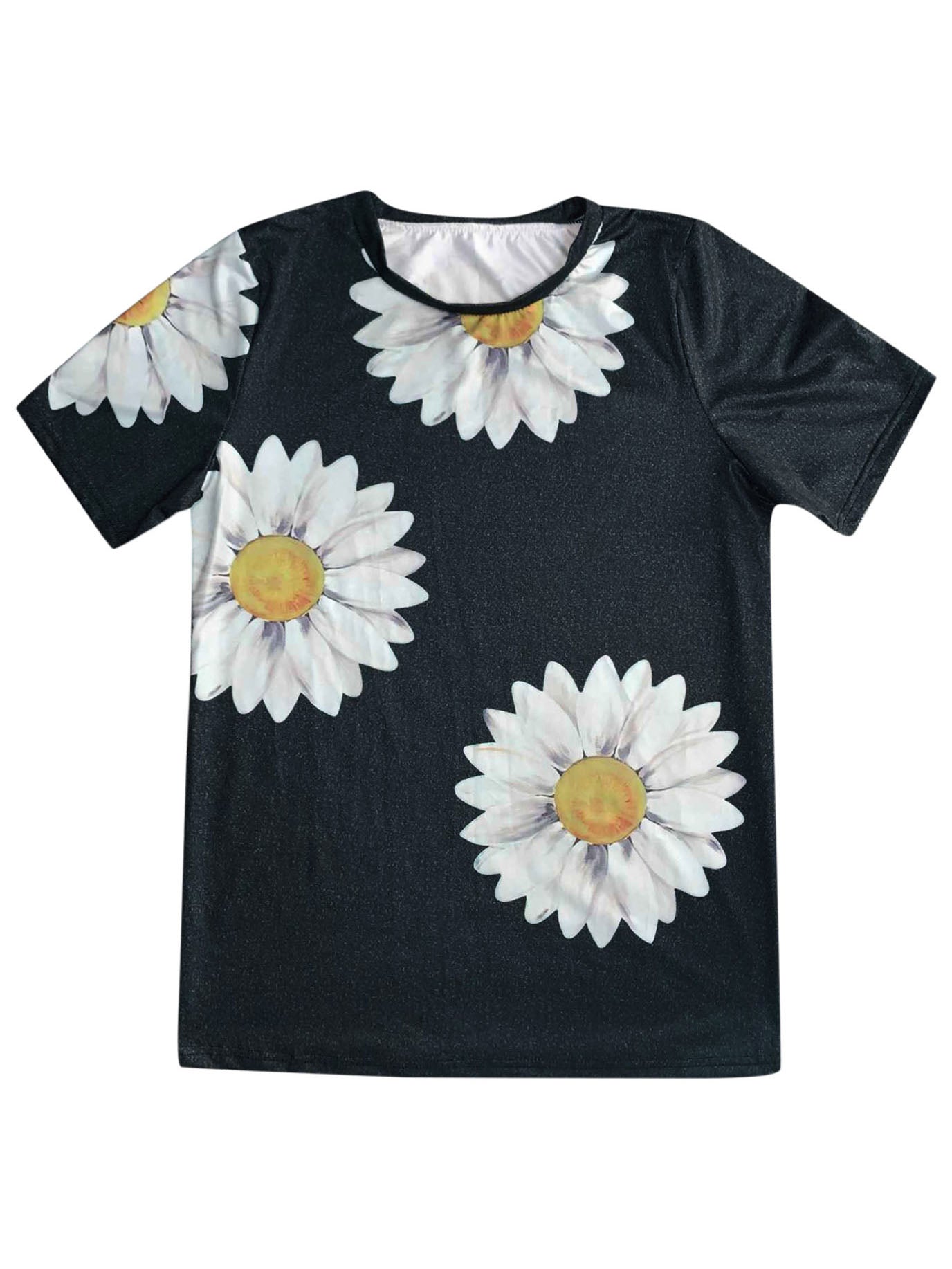 Daisy Print Round Neck Short Sleeve T-Shirt - LuckyFash™