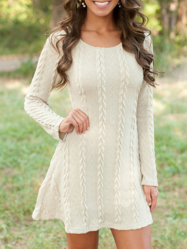 Women's Dresses Round Neck Long Sleeve Sweater Mini Dress - LuckyFash™