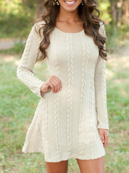 Women's Dresses Round Neck Long Sleeve Sweater Mini Dress - LuckyFash™