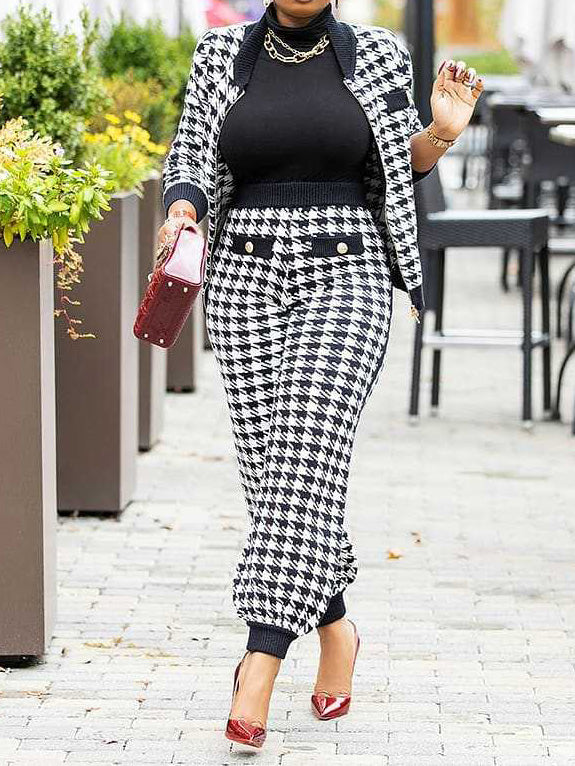 Women's Sets Check Print Button Jacket & Pants Two-Piece Set - LuckyFash™