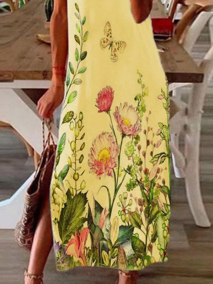 Casual Short Sleeve Flower Slit Dress - LuckyFash™