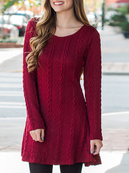 Women's Dresses Round Neck Long Sleeve Sweater Mini Dress - LuckyFash™