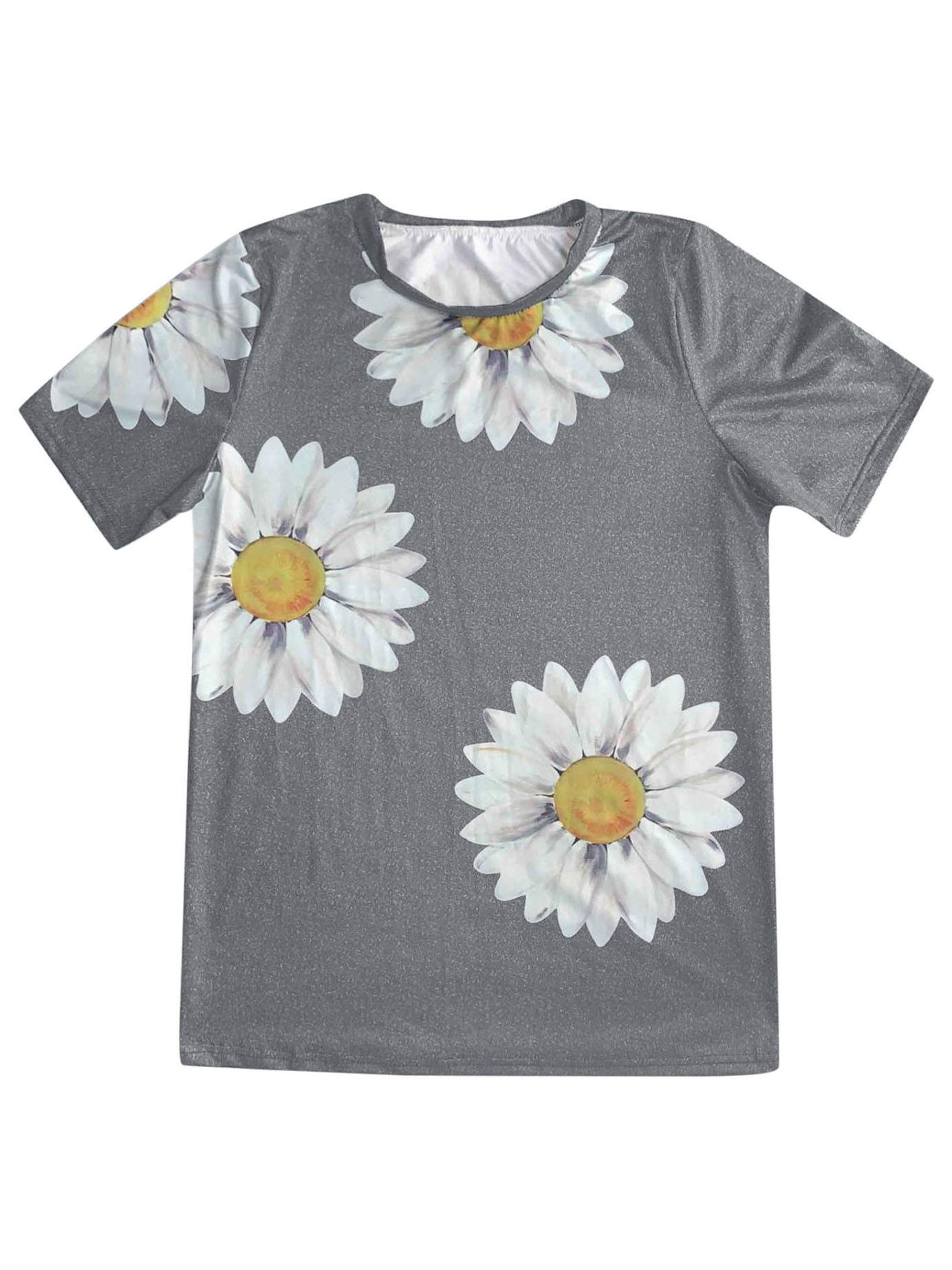 Daisy Print Round Neck Short Sleeve T-Shirt - LuckyFash™