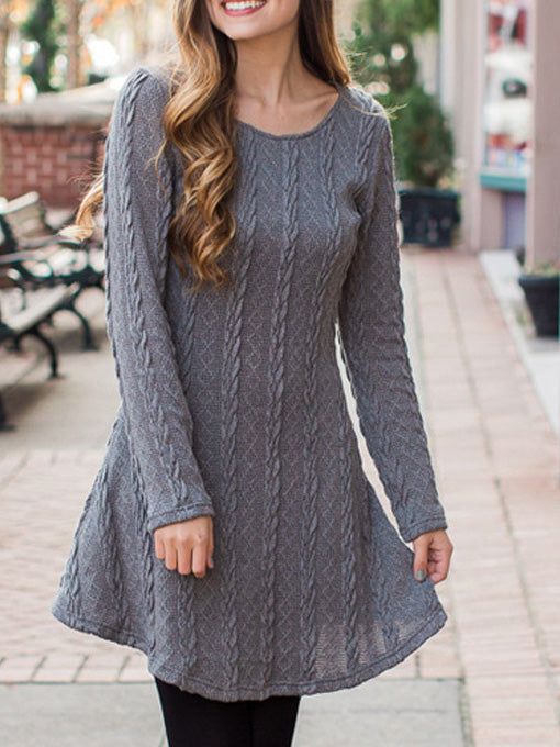 Women's Dresses Round Neck Long Sleeve Sweater Mini Dress - LuckyFash™