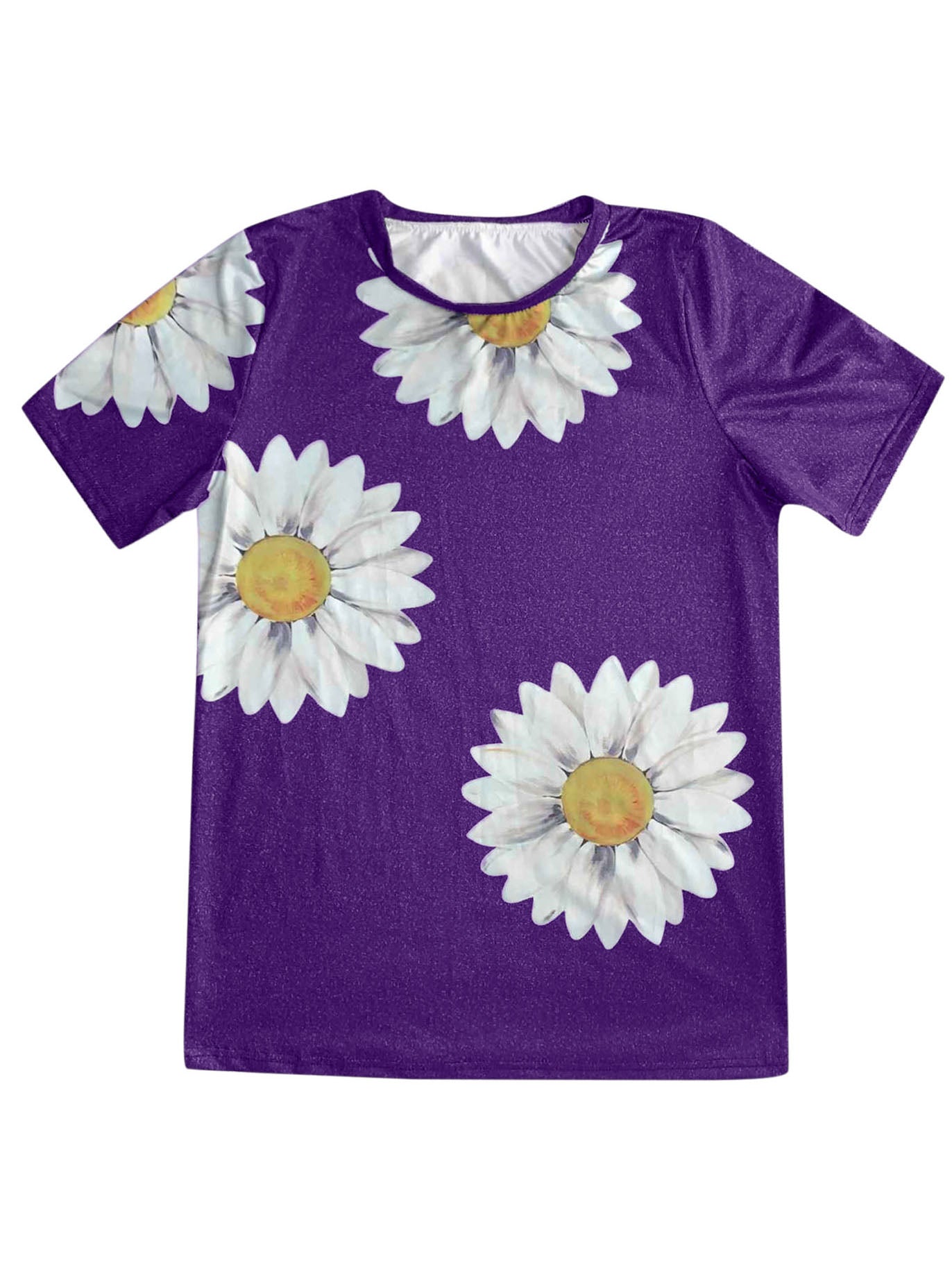 Daisy Print Round Neck Short Sleeve T-Shirt - LuckyFash™