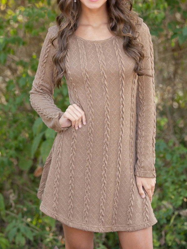 Women's Dresses Round Neck Long Sleeve Sweater Mini Dress - LuckyFash™
