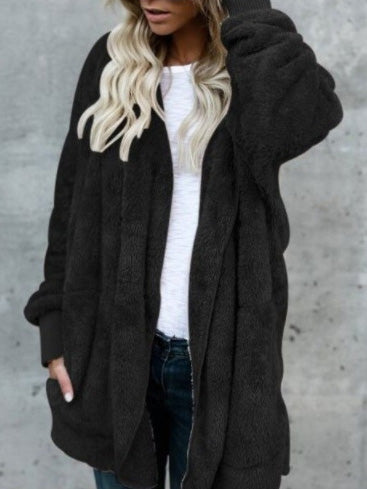 Women's Coats Plush Pockets Long Sleeve Mid-Length Coat - LuckyFash™