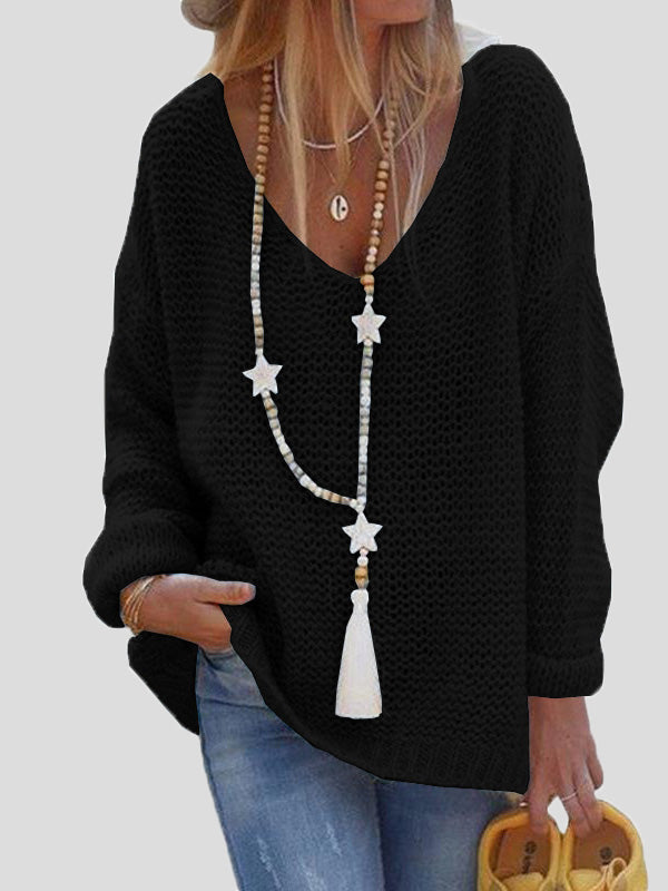 Women's Sweaters Casual V-Neck Long Sleeve Knitted Sweater - LuckyFash™