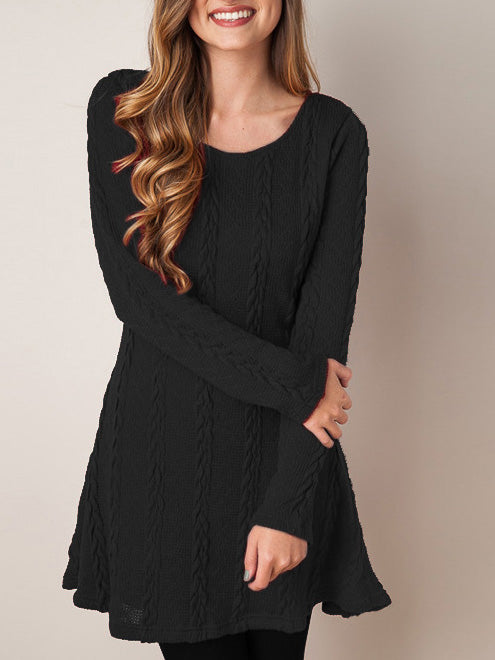 Women's Dresses Round Neck Long Sleeve Sweater Mini Dress - LuckyFash™