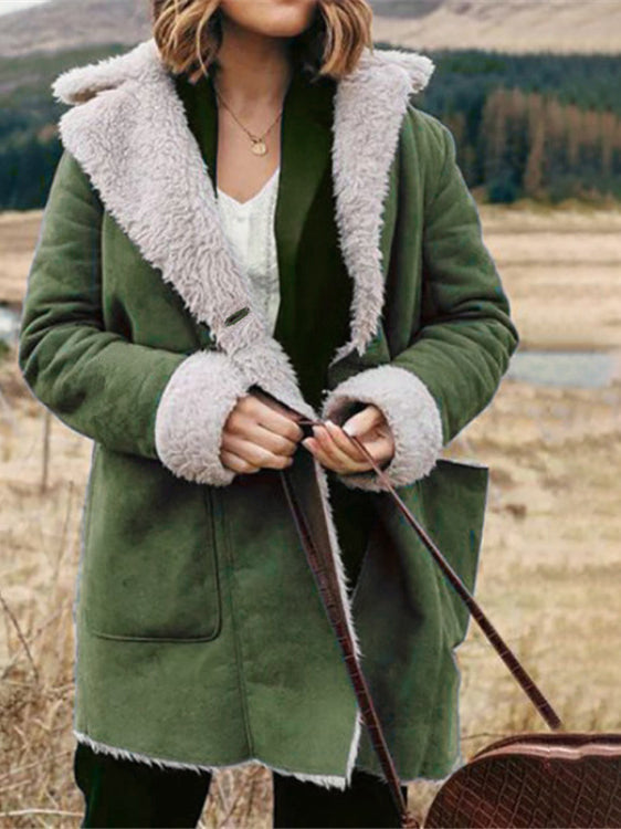 Women's Coats Lapel Long Sleeve Pocket Plush Coats - LuckyFash™