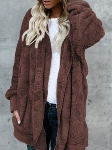 Women's Coats Plush Pockets Long Sleeve Mid-Length Coat - LuckyFash™