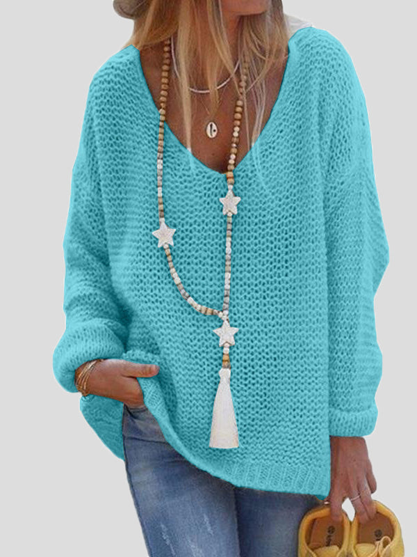 Women's Sweaters Casual V-Neck Long Sleeve Knitted Sweater - LuckyFash™