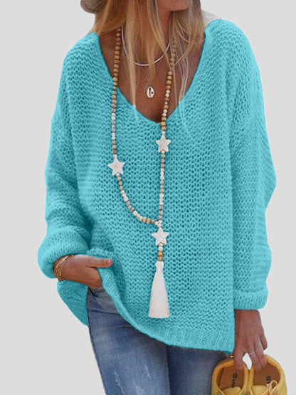 Women's Sweaters Casual V-Neck Long Sleeve Knitted Sweater - LuckyFash™