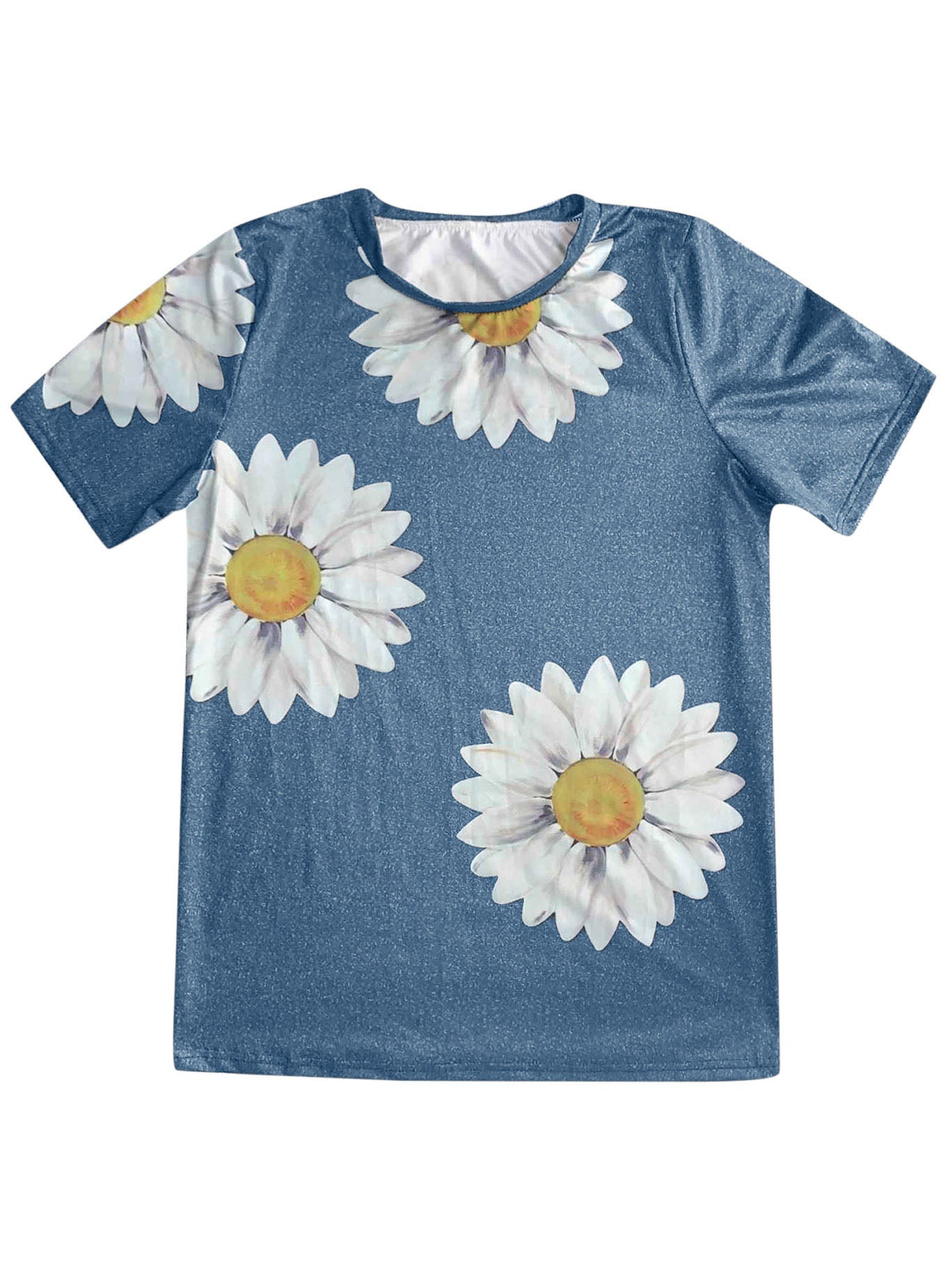 Daisy Print Round Neck Short Sleeve T-Shirt - LuckyFash™