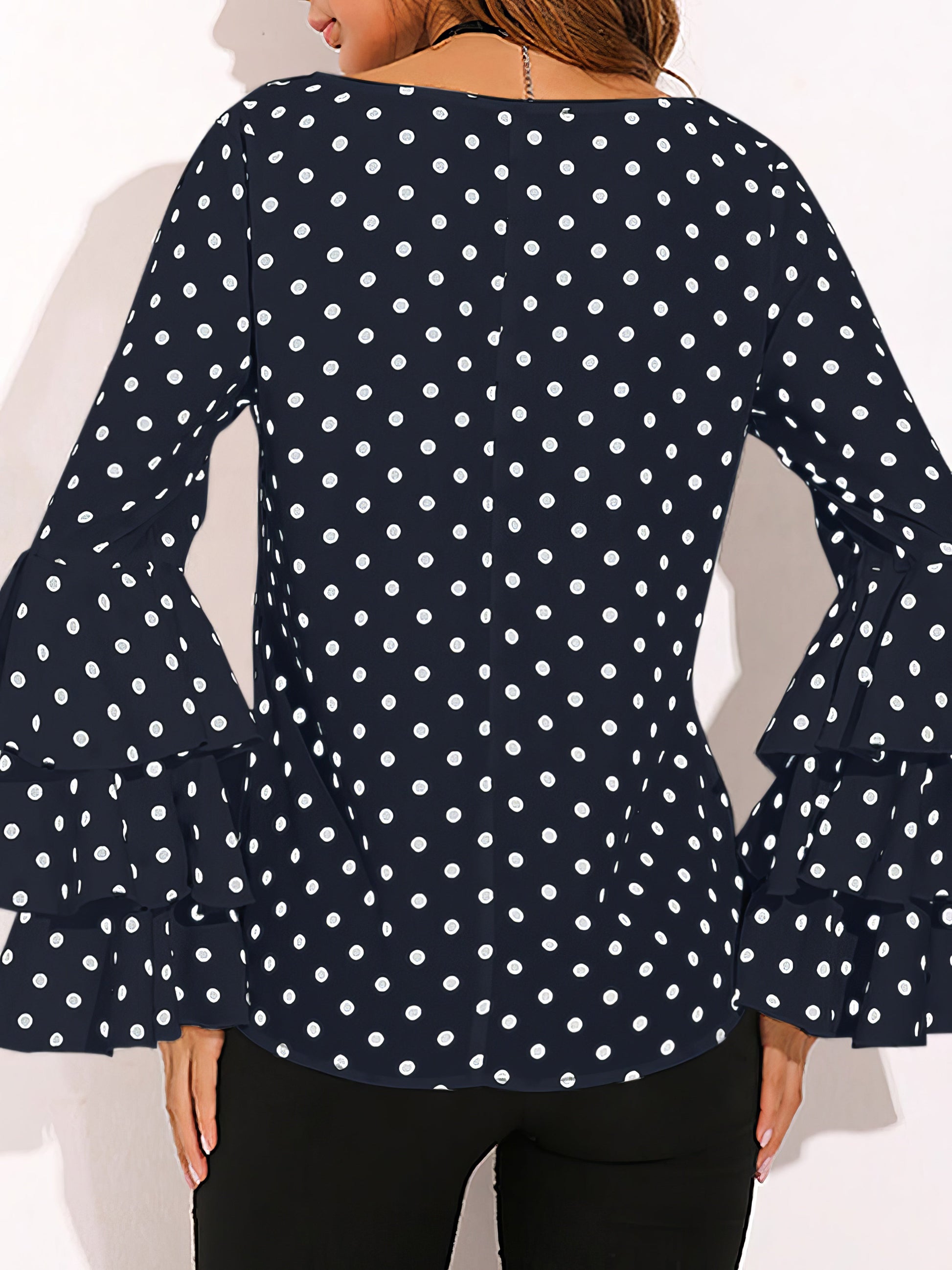 Blouses Dot Print Flared Sleeve Chiffon Blouse - LuckyFash™