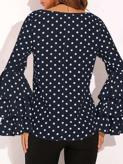 Blouses Dot Print Flared Sleeve Chiffon Blouse - LuckyFash™